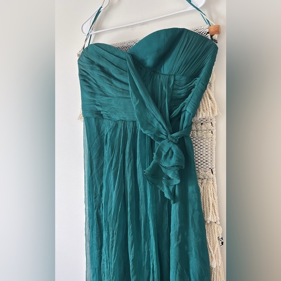 Amsale Silk Gown Emerald Green Strapless Long Dress Bridesmaid Wedding - Picture 2 of 4